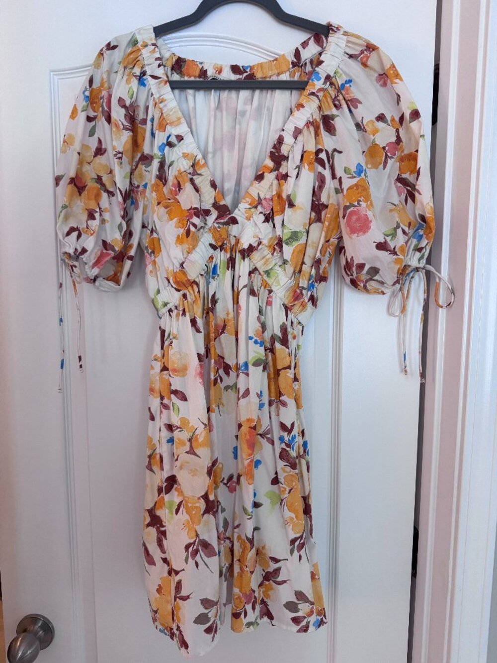 Abercrombie & Fitch Poplin Puff Sleeve Babydoll Mini Dress - Medium